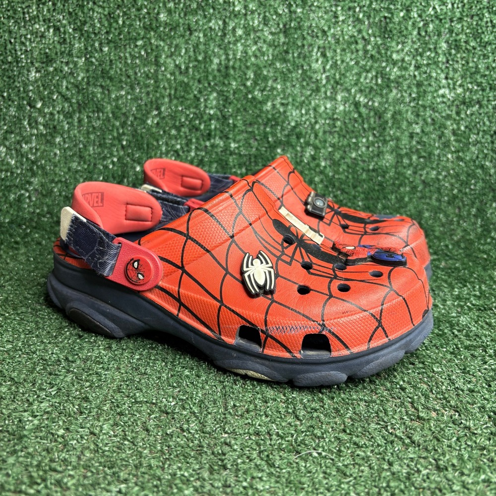 Crocs Classic All-Terrain Marvel Spiderman Web Graphic Clogs Red Junior Size J2